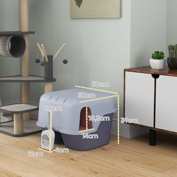 Rootz Cat Litter Box With Lock och Scoop - Pet Litter Pan - Easy Clean Kitty Toalett - 50 cm x 50 cm x 39 cm - Låsbar och elegant grå