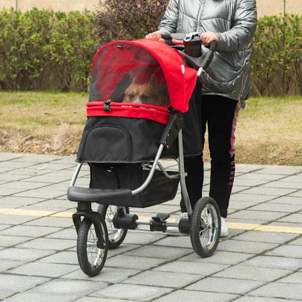 Rootz Pet Buggy - Hund Buggy - Cat Buggy - Pet Barnvagn - Hopfällbar Dog Cat Buggy - Röd/Svart - 109,5 x 54,5 x 106,5 cm