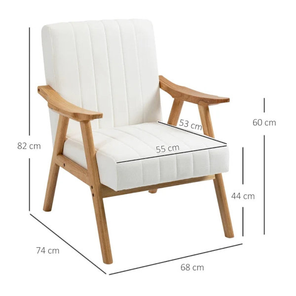 Rootz stoppad fåtölj - i skandinavisk design - sammetslook - massiv träram - gummiträ - natur + kräm - 68 x 74 x 82 cm