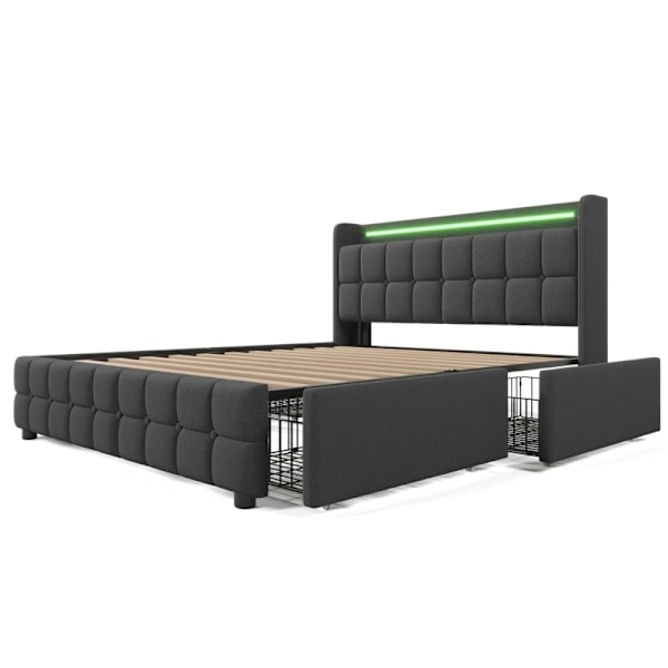 Rootz Modern dubbelsäng - LED-ljussäng - USB-laddningssäng - Funktionell design - 144,5 cm x 220 cm x 103,5 cm