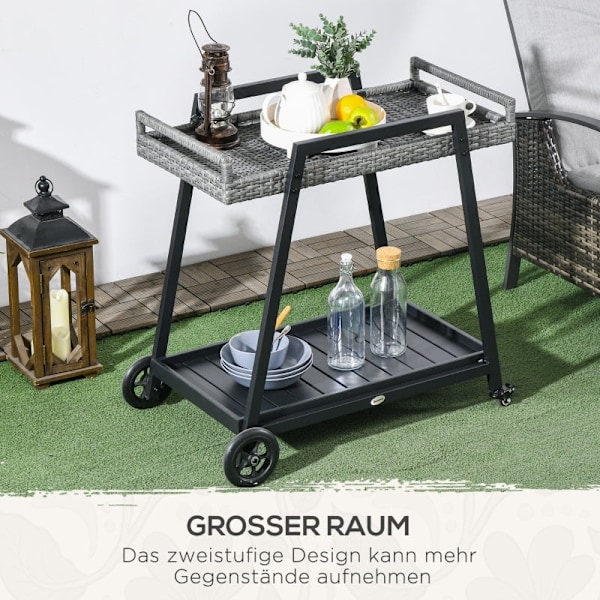 Rootz Grillwagen BBQ-Wagen serveringsvogn - Opbevaringsvogn - Opbevaringsvogn med hjul - Generøst design i to niveauer - Uanstrengt mobilitet - Stabil