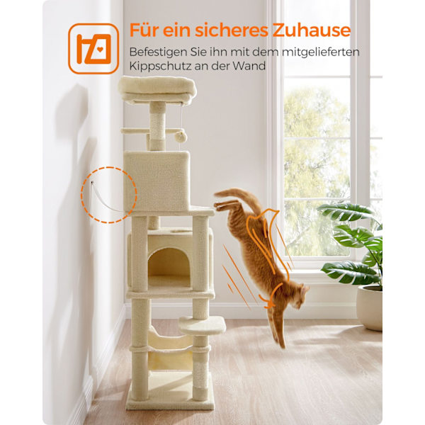 Rootz Beige Cat Skrapstolpe - Kattträd - Skrapare - Spånskiva plysch Sisal - Robust konstruktion - Enkel montering - 49cm x 40cm x 155cm
