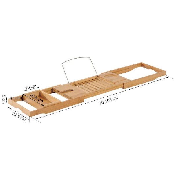 Rootz Badekarhylde - Badekarbro - Badekarstøtte - Badekarbakke - Badekar - Bambus - Naturlig - (70-105) X 21,8 X 5 Cm