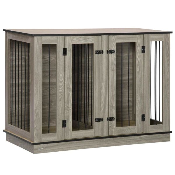 Rootz Hundbur - Hundlåda - 2-i-1-design - Inklusive avtagbar avdelare - Mörk valnöt + ek - 120W x 60D x 88,5H cm