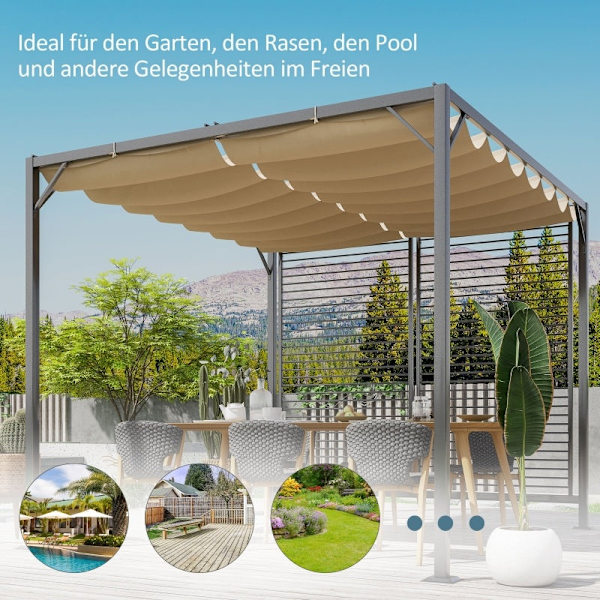 Rootz Gazebo Pergola - Ulkopaviljonki - Juhlateltta - UV- ja vedenkestävä - Säädettävä varjostin - Tukeva metallirunko - 300cm x 280cm x 238cm
