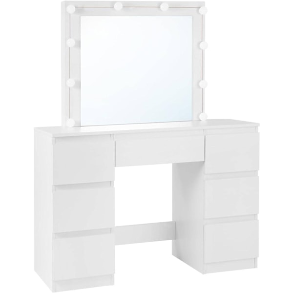Rootz White Sminkbord - Sminkbord - Sminkbord - Justerbar LED-belysning - Gott om förvaring - Hållbar design - 110 cm x 140,5 cm x 39,5 cm