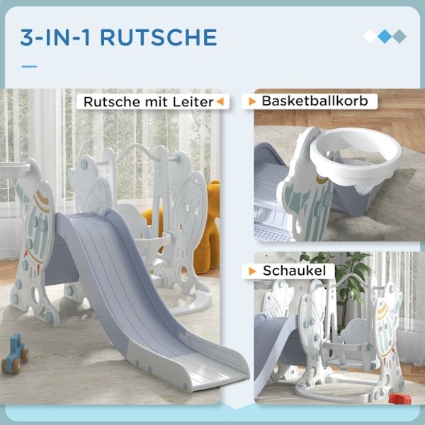 Rootz 3-i-1 set rutschkana för barn med gunga - Lekplats - Aktivitetscenter för småbarn - Säkert och hållbart - Enkel montering - Raketdesign - 150 cm