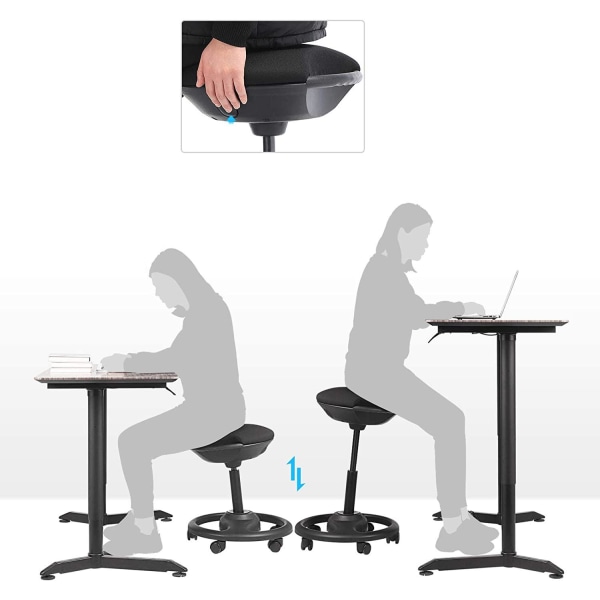 Rootz Work Taburet - Ergonomisk - På hjul - Tiltbar - Højdejusterbar - Roterbar - Sort - Stof - Nylon - Jern - 50 x 50 x 55-73 cm