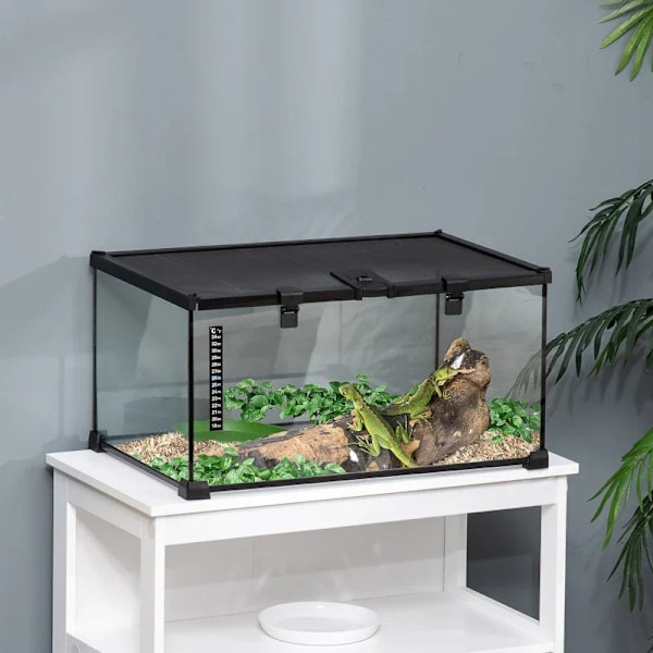 Rootz Reptil Box Terrarium - Inklusive bandtermometer - Matningsklaffar - Glas + Metall - Svart - 50 cm x 30 cm x 25 cm