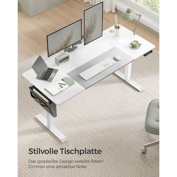 Rootz elektrisk stående skrivebord - Sit Stand Skrivebord - Justerbart skrivebord - Spånplade og stål - 70cm x 160cm x (72-120)cm - White-Dove Grey