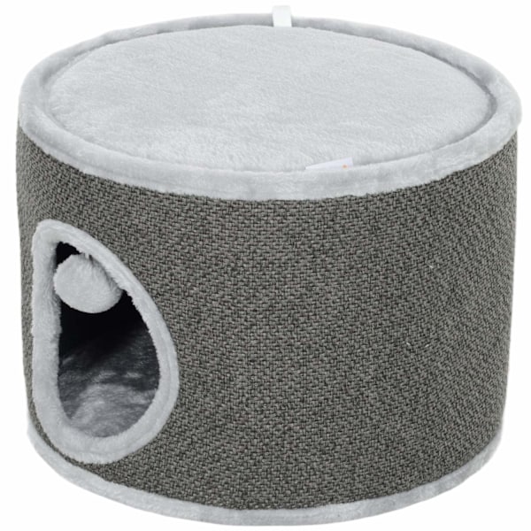 Rootz Cat Cave - 2 Tier Cat House - Plush Pushion - Sisal Scratching - Soft & Cosy Retreat - Ø40 X 30H CM - Grå