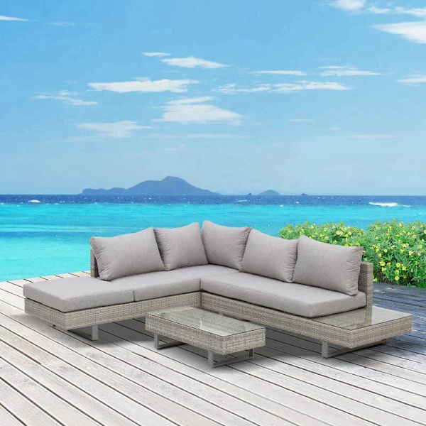 Rootz Havesiddesæt - Rattan Lounge Sæt - Sofasæt - Tebordssæt - Grå/Brun