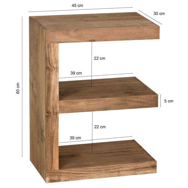 Rootz sidobord massivt trä akacia E Cube 60 cm högt vardagsrumsbord design brunt soffbord i lantlig stil