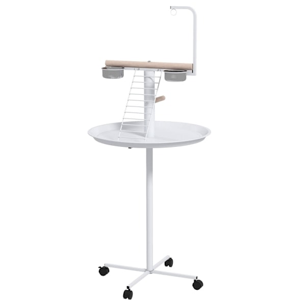 Rootz Bird Table - Bird Abborre Stativ - Papegoja Lekställ - Stål & Trä - 2 skålar i rostfritt stål - Bärbar - 60cm x 138cm