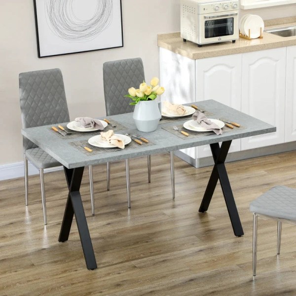 Rootz Spisebord - Køkkenbord - Stone Look Bordplade - Stålben - MDF - Grå + Sort - 140 x 80 x 76 cm
