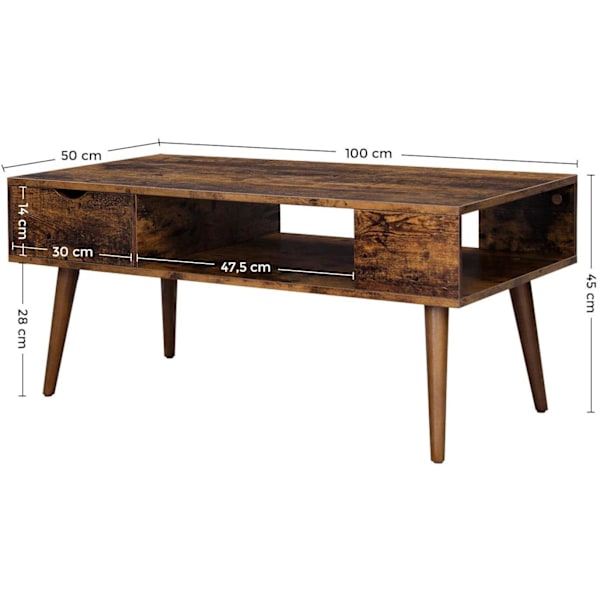 Rootz sofabord - med opbevaringsplads - industrielt - brunt - 100 x 50 x 45 cm
