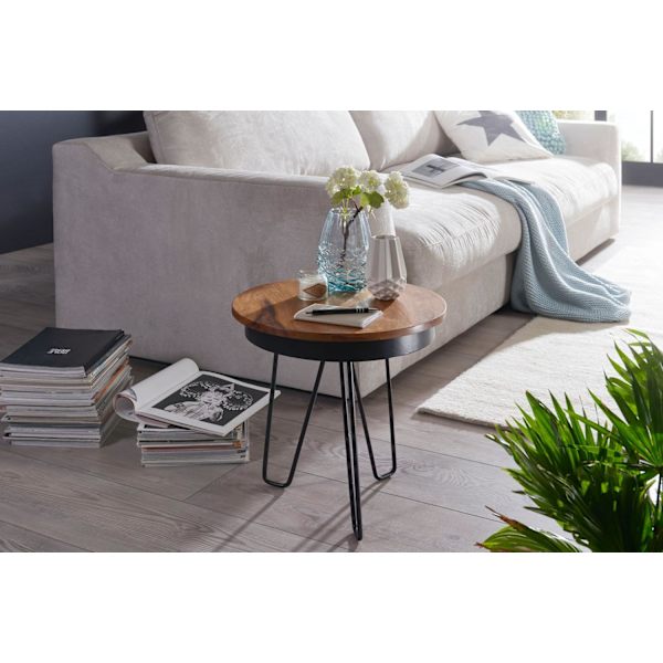 Rootz sidobord 43 x 45 x 43 cm Sheesham wood metall soffbord - Industriell stil Real Wood Bord Vardagsrum - Träbord Soffbord Metallben - Anstellisch D