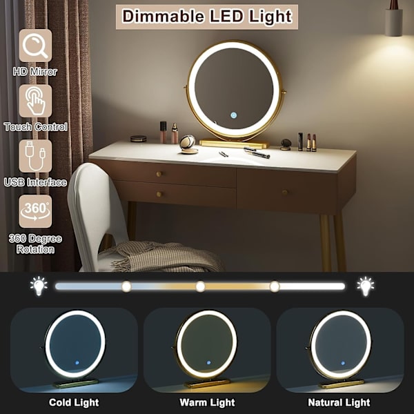 Rootz justerbart toiletbordssæt - Sminkebord - Makeup skrivebord - LED-spejl - Ergonomisk skammel - Rigelig opbevaring - 100 cm x 122 cm x 40 cm