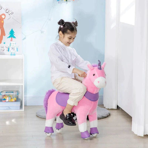 Rootz Kids Gyngehest - Gyngehest - Ride-on Unicorn til børn - Med to hjul - Stål/Poppeltræ/PU - Pink - 70 cm x 32 cm x 87 cm