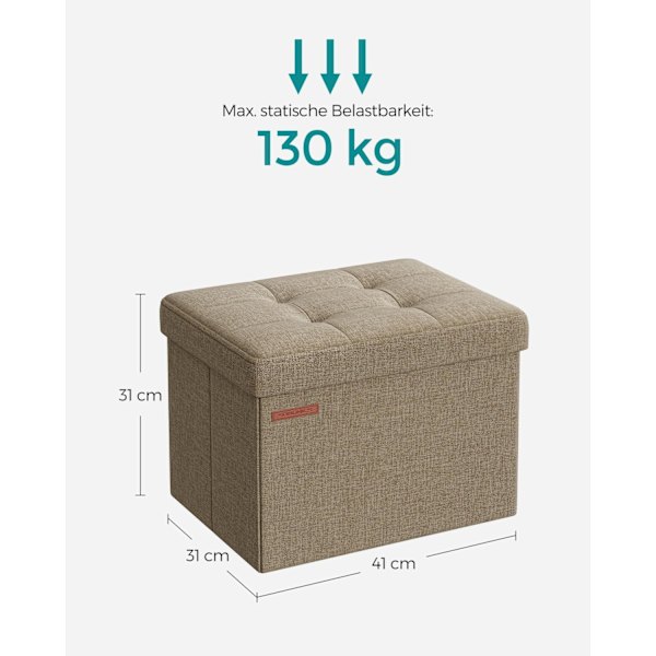 Rootz Light Taupe sædekiste - Osmannisk skammel - Opbevaringsbænk - Imiteret linned - MDF - 31 cm x 41 cm x 31 cm - 32L Kapacitet