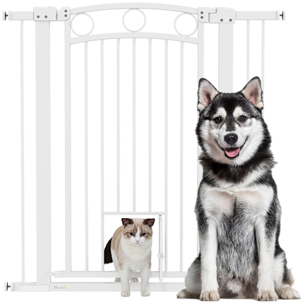 Rootz Justerbar Pet Gate - Stair Gate - Dog Gate - Secure Locking - 76-104W x 106H CM - Inkluderer kattedør