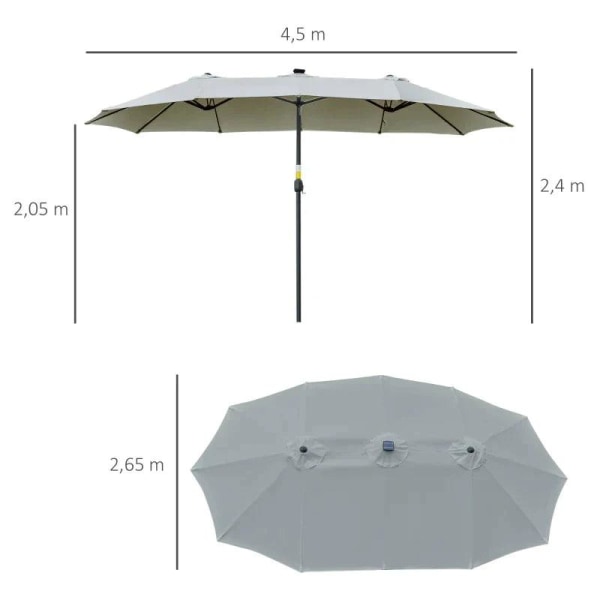 Rootz Dobbeltsidet Paraply - Paraply - Market Paraply - Haveparasol - Haveparasol - Parasol - Med LED - Lysegrå/sort - 4,5L x 2,65W x 2,4H m