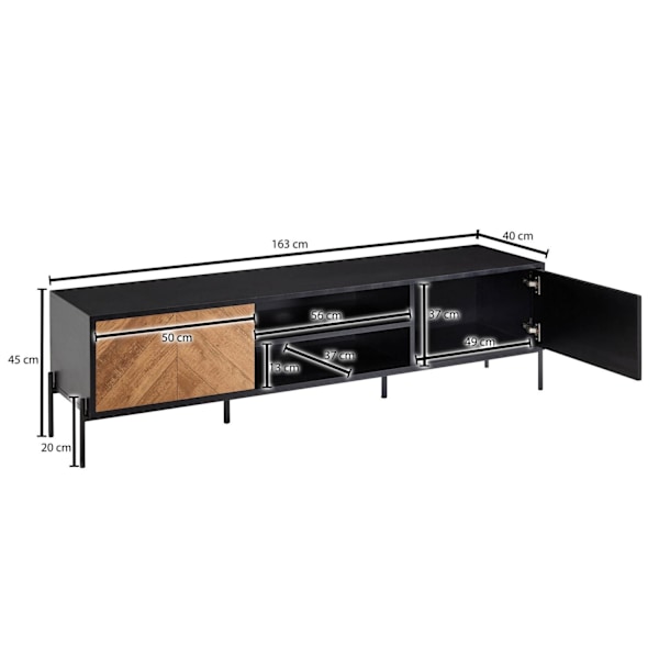 Rootz lowboard trä svart - ekdekor 163x45x40 cm TV-byrå med två dörrar - Design TV-skåp hög - TV-bänk TV-skåp modern - TV-byrå vardagsrum