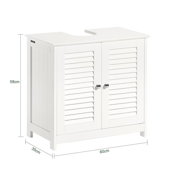 Rootz White Badeværelsesvask underskab - Opbevaringsskab - Lameldør Design - Skimmelforebyggelse - Luftgennemtrængelig - Dekorativ - 60cm x 58cm x 34c