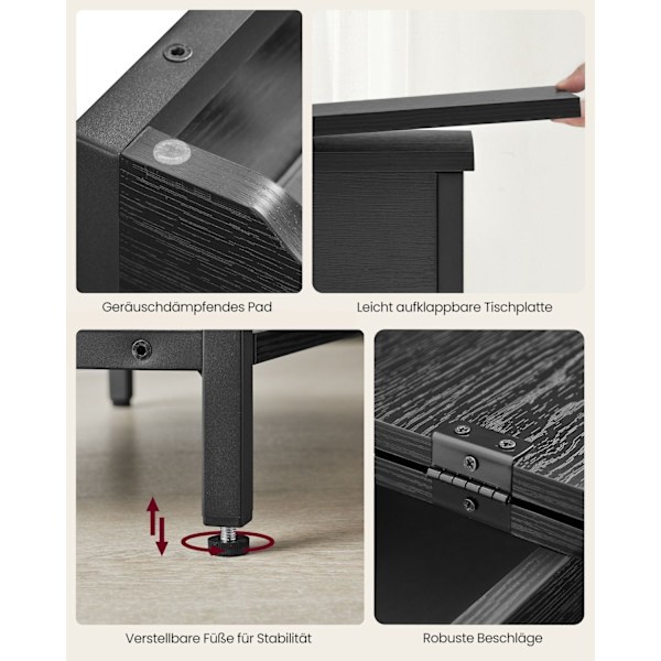 Rootz Black Wood Grain Sidobord - Spånskiva Stål Tygpåse - Bärbart gavelbord - Lätt - Enkel montering - Mångsidig användning - 60cm x 31,5cm x 60cm