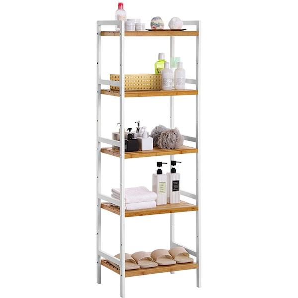 Rootz reol - Opbevaringsstativ - Køkkenskab - Bambus - Hvid - Beige - 5 niveauer - 45 x 31,5 x 142 cm