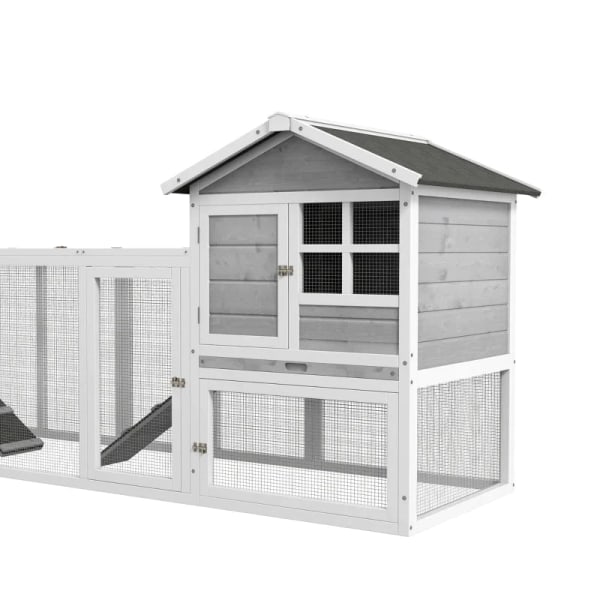 Rootz Small Animal Hutch - Dubbelt huvudhus - Marsvinshår - Bunny Run - Trä Small - Run Box - Utdragbar bricka - Ramp - Grå - 259 x 64 x 92 cm