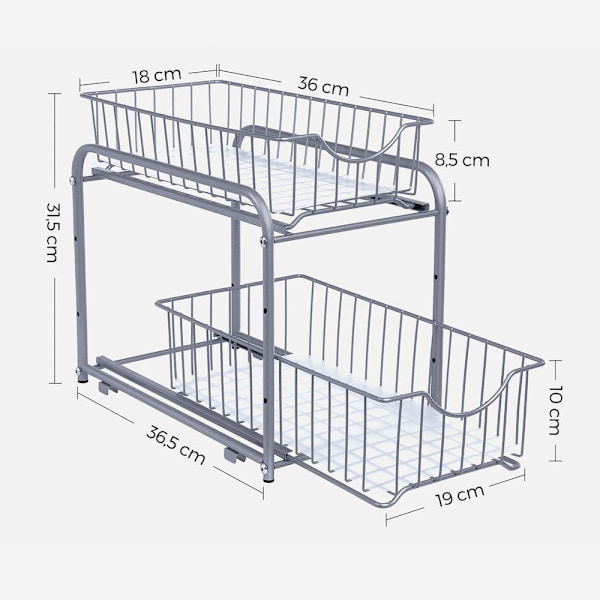 Rootz Kitchen Organizer - Keittiön järjestäjä, jossa 2 laatikkoa - 2-laatikkoinen keittiön kaappi - Säilytysyksikkö pöydälle - Monikäyttöinen Kitchen