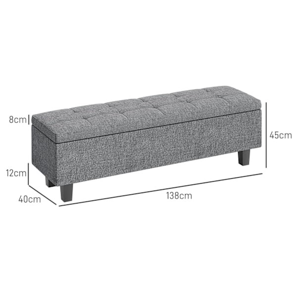 Rootz Linned Look Storage Bench - Opbevaring sæde bryst - tuftet opbevaringsbænk - skjult opbevaring - 138 cm x 40 cm x 45 cm