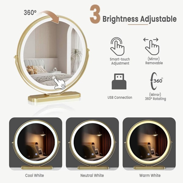 Rootz Sminkbord med spegel - Sminkbord - Sminkbord - LED-belysning - E1 MDF - 100 cm x 121,5 cm x 40 cm