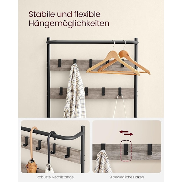 Rootz knagerække med anti-tip - garderobeskabe - Fritstående knageholder - spånplade stål polyester - Greige sort - 32,2 cm x 64 cm x 180 cm - Heavy D