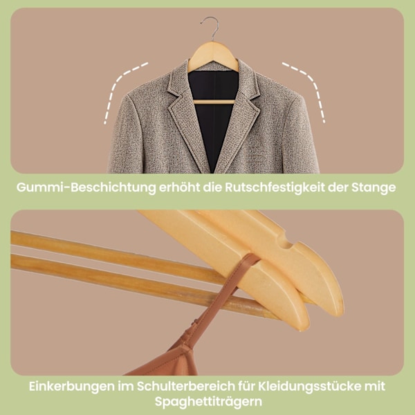 ROOTZ TRÆSBANGER 10 SET - Tøjbeslag - Solid Wood Maple - Robust 5 kg kapacitet - 44,5 cm x 23 cm x 1,2 cm
