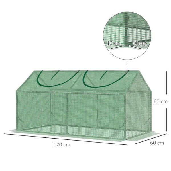 Rootz Mini Greenhouse - Litet växthus för utomhusbruk med slitstarkt PE-skydd - Observationsfönster - Grön - 119 x 60 x 60 cm