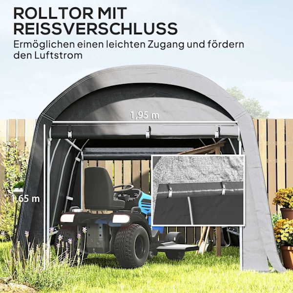 Rootz Garden Storage Telt - Työkaluteltta - Asennettu autotalli - UV -resistentti - 300L x 450b x 230h cm - harmaa