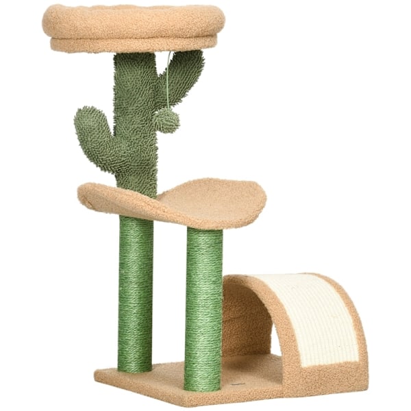 Rootz Cactus Design Cat Tree - Kradsestolpe - Klatrekattetræ - Sisal-indpakket stolper - Spånpladebase - Teddy Velour - 40cm x 35cm x 72cm