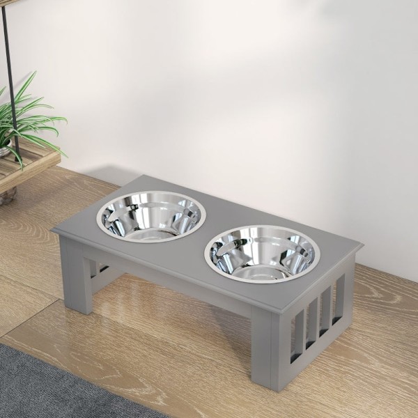 Rootz Hundefoderstation - Hævet foderautomat - Rustfri stålskåle - MDF-hus - Hygiejnisk - 44cm x 24cm x 15cm