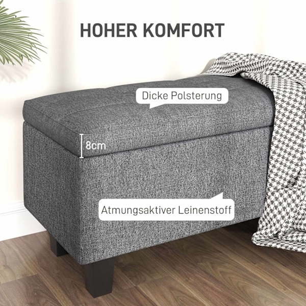 Rootz Linen Look Storage Bench - Lagring Seat Chest - Tufted Storage Bench - Hidden Storage - 138 cm x 40 cm x 45 cm