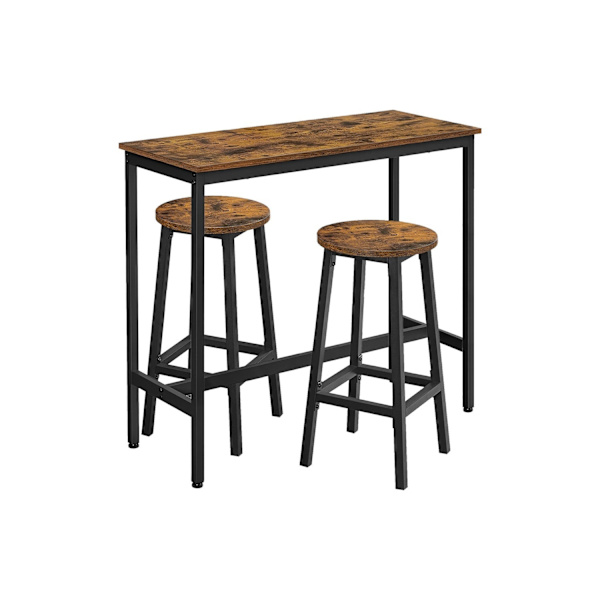Rootz 3-delade barbordsset - Vintage Brun-Svart - Spånskiva stål - 100cm x 90cm x 40cm - 65cm x 32cm (Ø x H) - 18,1kg - 100kg Statisk belastningskapac