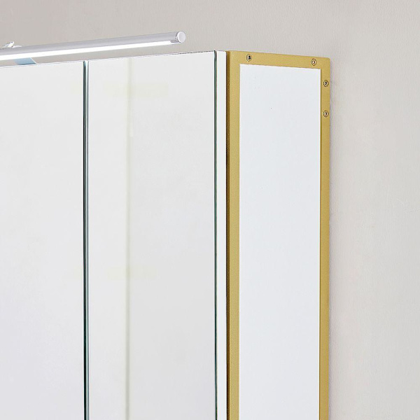Rootz Spejlskab - Badeværelsesskab - Vægspejlskab - Spejlskab Med Belysning - Badeværelses Opbevaringsskab - Spånplade/Stål/Glas - Hvid-Guld - 70 x 14