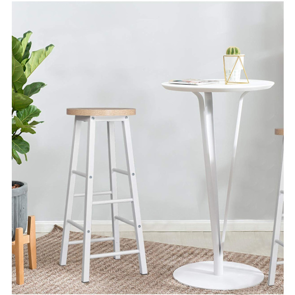 Rootz Industriel Barstol - Bordskammel - Metal- og træskammel - Robust konstruktion - Alsidig brug - Gulvbeskyttelse - Sædehøjde 71 cm, Diameter 30 cm