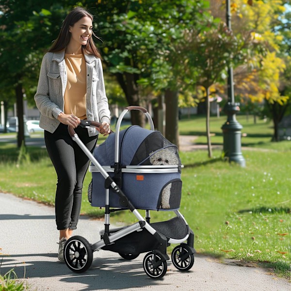 Rootz 3 i 1 Dog Buggy - Pet Car Seat - Foldbar Carrier - Lätt design - 83 cm x 61 cm x 103 cm, blått, silver