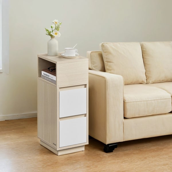 Rootz Bedside Bord - Smal sidebord - 2 skuffe natbord - Rumbesparende design - 30,1 cm x 25,1 cm x 65,1 cm