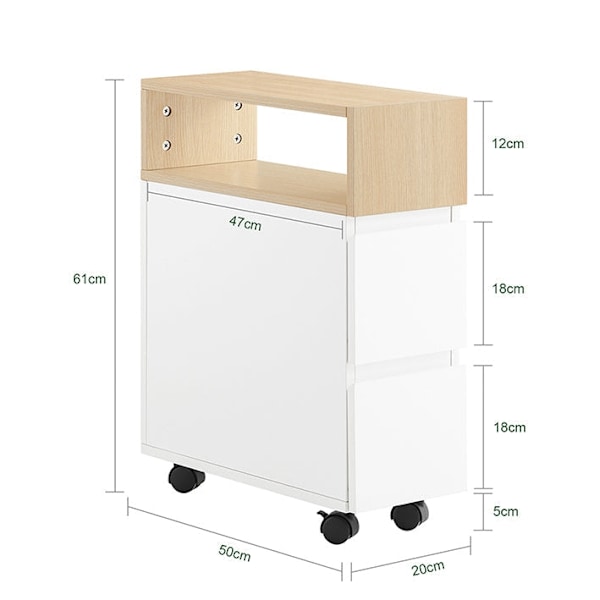 Rootz Bedside Bord med hjul - natbord - sidebord - kompakt design - 2 skuffer - 20 cm x 61 cm x 50 cm