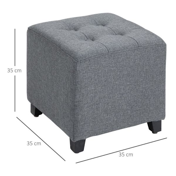 Rootz skammel - Fodstøtte - Osmannisk - Højdensitetsskum - Knapsyning - Gummitræramme - 35 cm x 35 cm x 35 cm - Grå