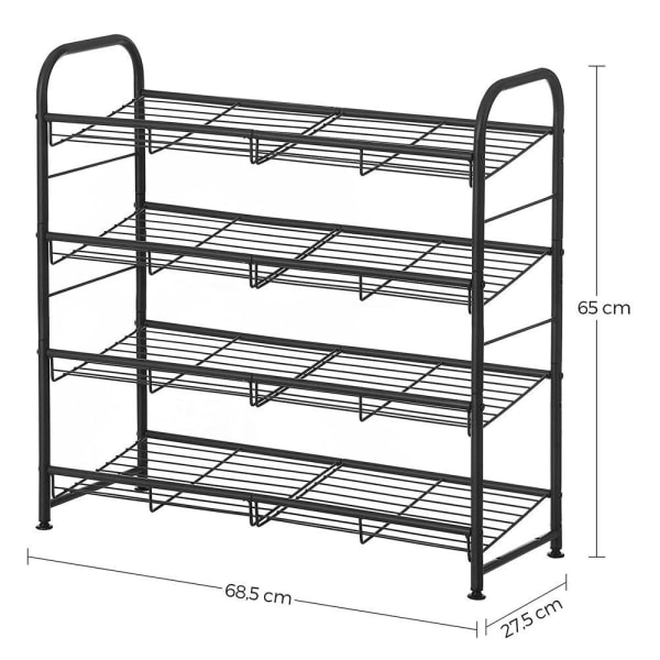 Rootz Skoställ - Metall Skoställ - Skoställ - Skoställ - 6 nivåer Skoställ - Stål - Svart - 68,5 x 27,5 x 65 cm