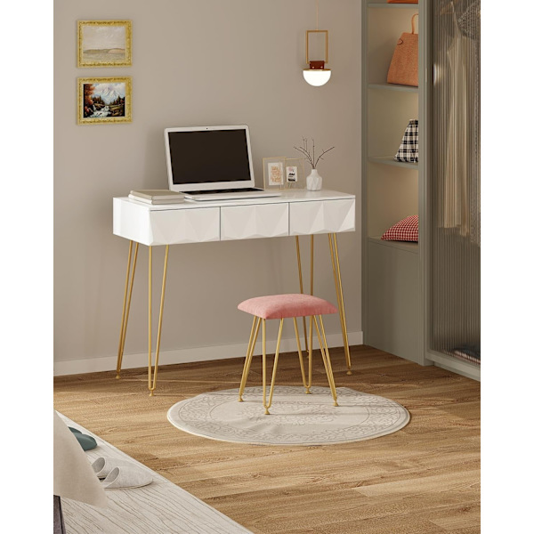 Rootz Elegant sminkebordssæt - Sminkebord - Makeup skrivebord - Stabilt og holdbart - Effektiv opbevaring - Luksuriøs komfort - 100 cm x 79 cm x 40 cm